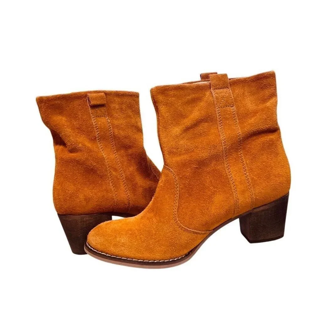 SUNDANCE Suede Leather Ankle Boots 41 US 10 Burnt Orange Lavorazione Artigiana